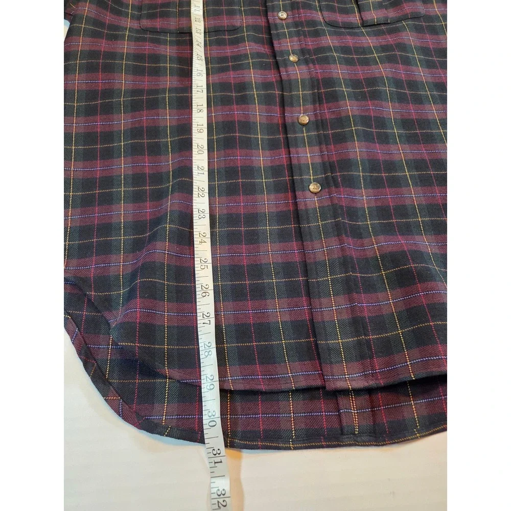 Polo Ralph Lauren Vanguard Wool Plaid Shirt Mens Large Burgundy Green Epaulets